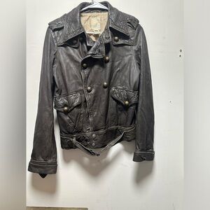 Diesel Y2K Brown Leather Motorcycle Jacket Belted Size L